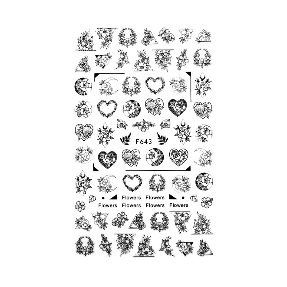 Наклейка для нігтів mART Nail Sticker F643 Квіти. серця