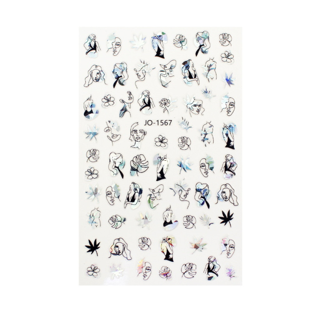 Наклейка для ногтей mART Nail Sticker JO1567 Нити, лица, девушки, цвет голографик