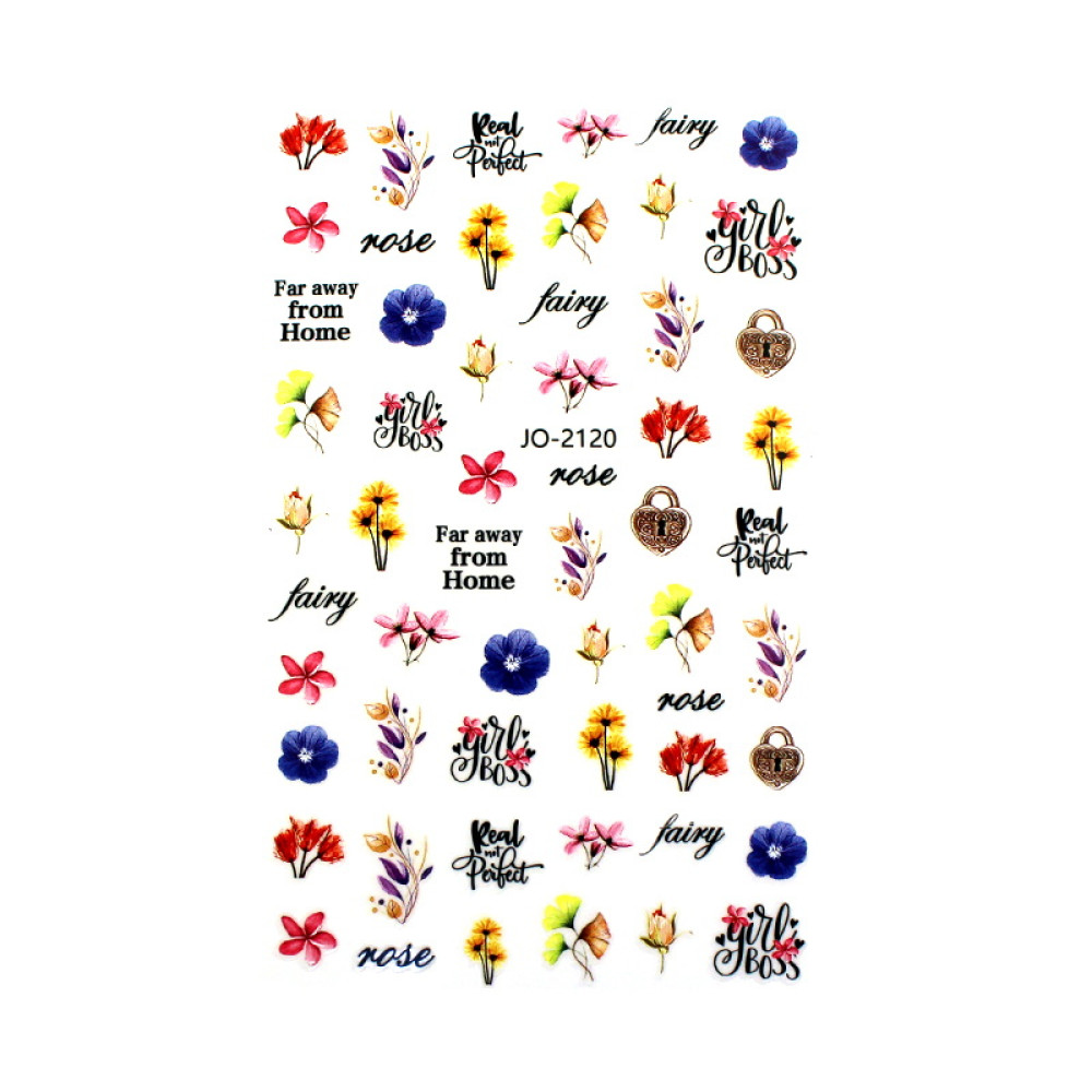 Наклейка для ногтей mART Nail Sticker JO2120 Цветы, надписи