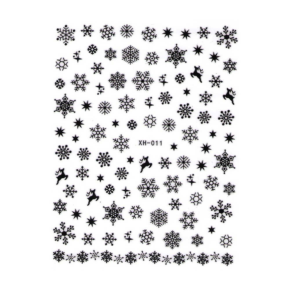 Наклейка для нігтів mART Nail Sticker XH-011 Сніжинки. колір чорний