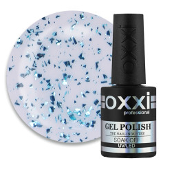 Топ для гель-лаку без липкого шару Oxxi Professional Top Iceberg 02. прозорий з бірюзовою слюдою. 10 мл
