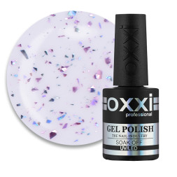 Топ для гель-лаку без липкого шару Oxxi Professional Top Iceberg 03. прозорий з бузково-рожевою слюдою. 10 мл
