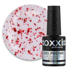 Топ для гель-лаку без липкого шару Oxxi Professional Top Iceberg 07. прозорий з рожевим підтоном та червоною слюдою. 10 мл
