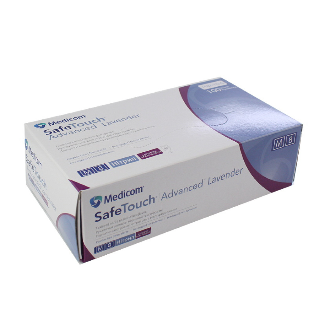 Рукавички нітрилові Medicom упаковка - 50 пар. розмір M (без пудри). щільність 3.5 г. лавандові