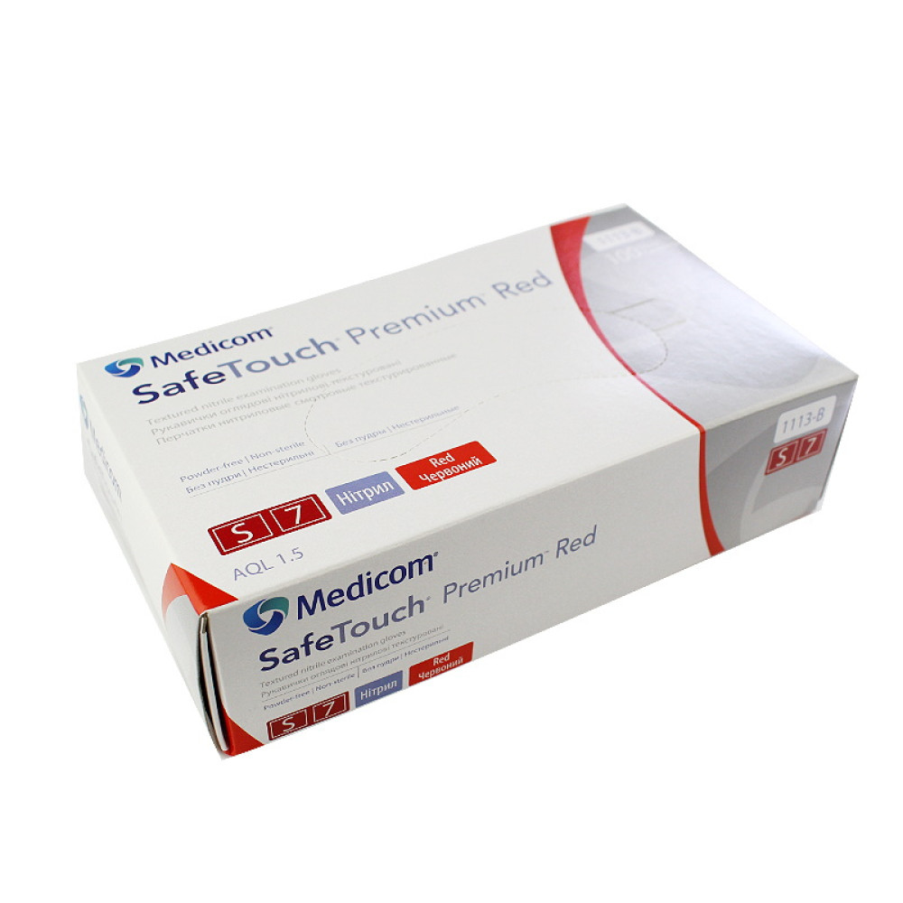 Перчатки нитриловые Medicom упаковка - 50 пар, размер S (без пудры), плотность 4 г, красные