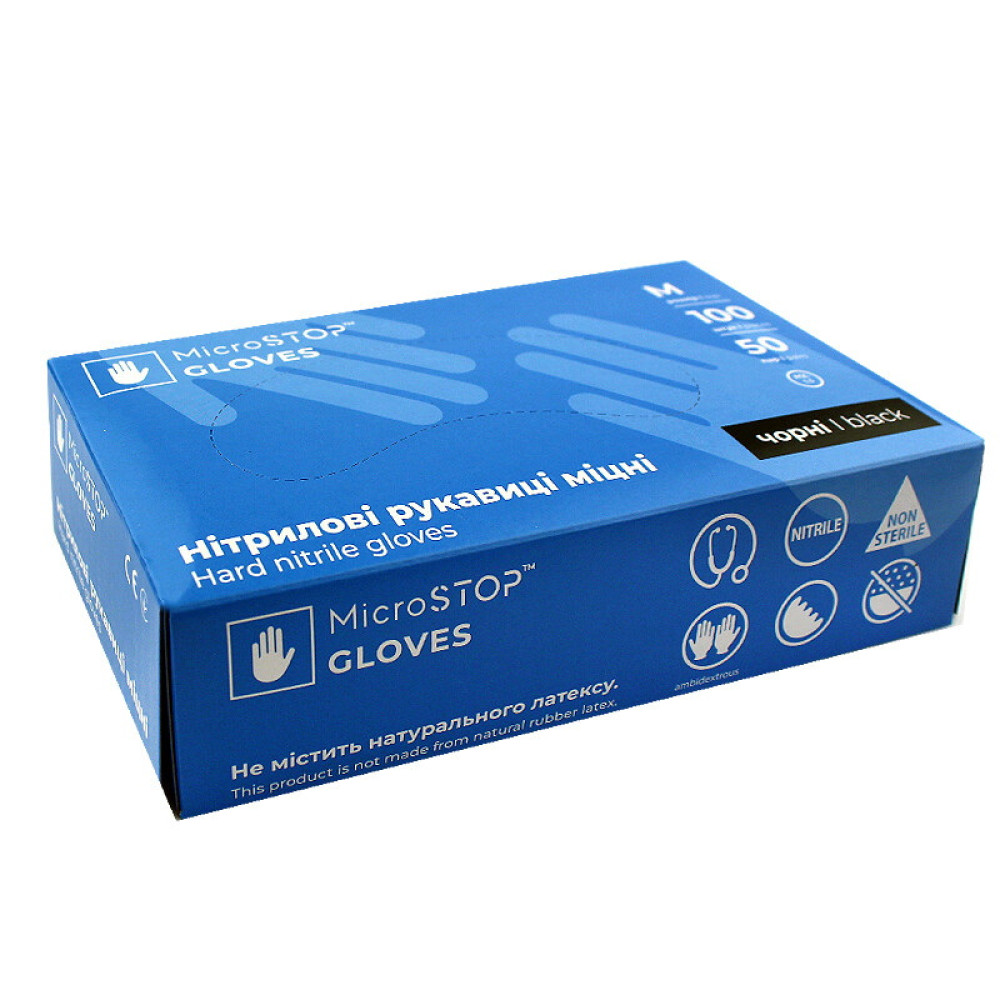 Перчатки нитриловые MicroStop упаковка - 50 пар. размер M (без пудры). плотность 3.5 г. черные
