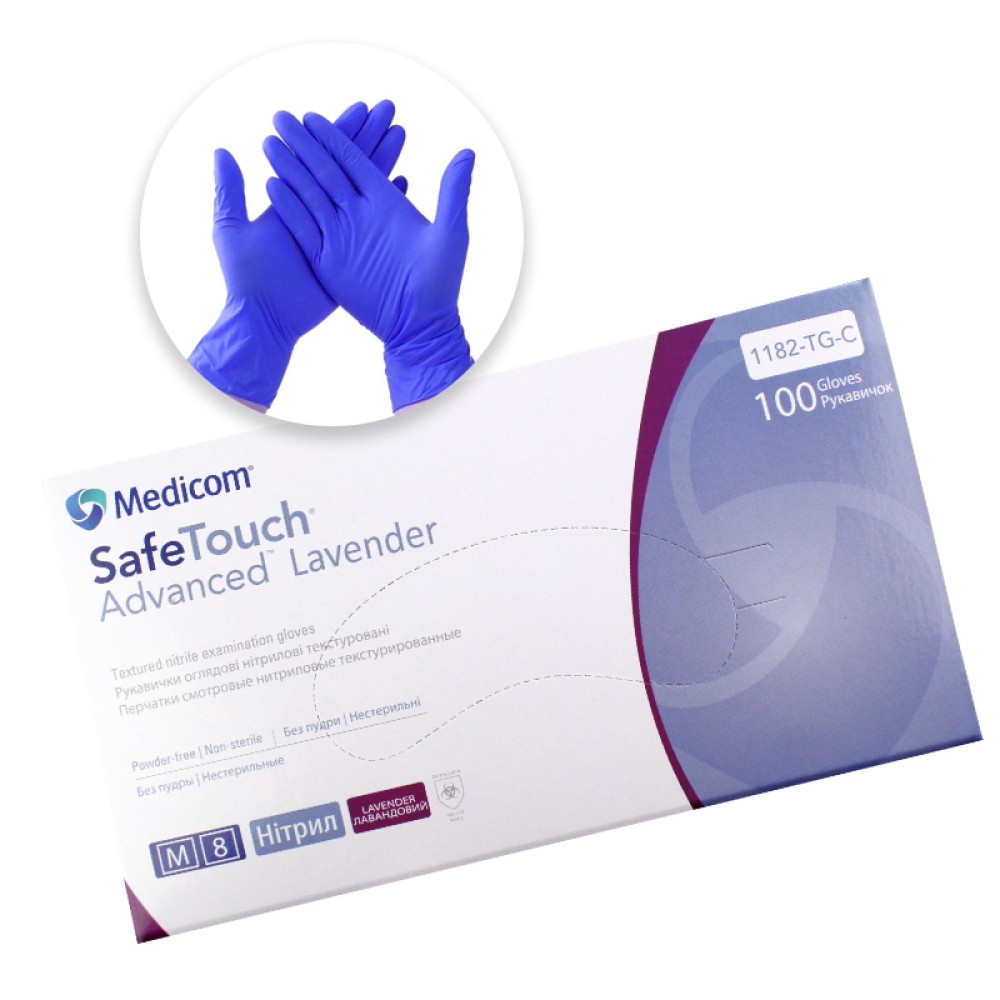 Перчатки нитриловые Medicom упаковка - 50 пар. размер M (без пудры). плотность 3.5 г. лавандовые