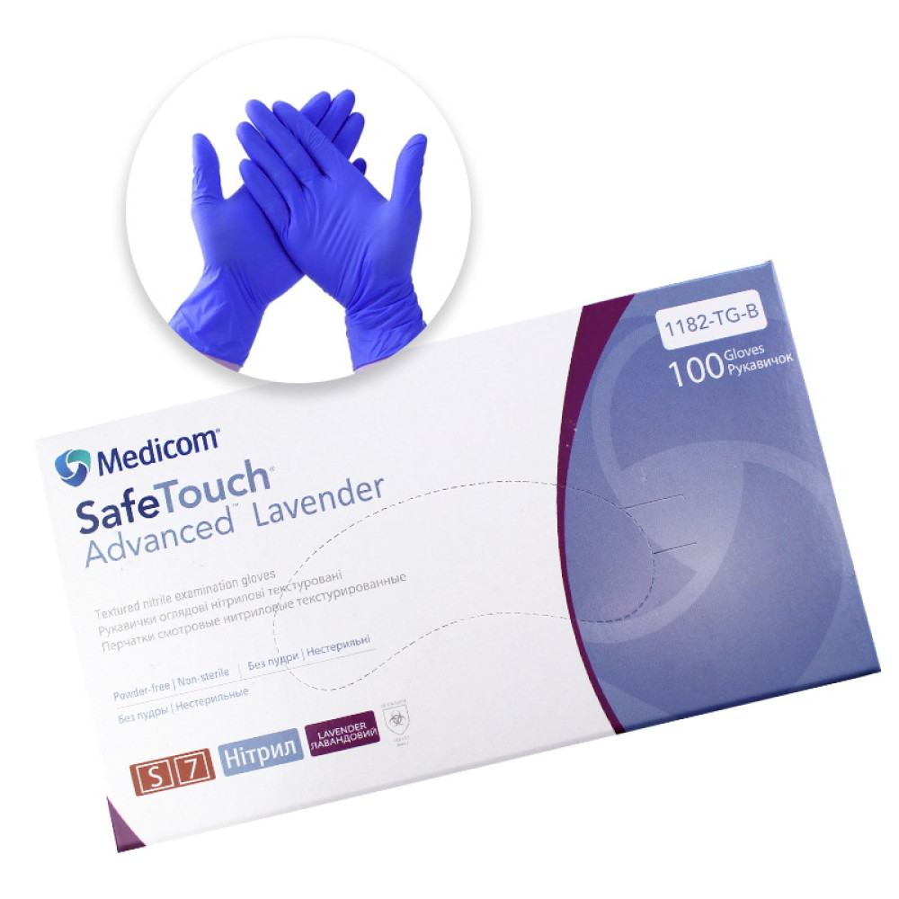 Рукавички нітрилові Medicom упаковка - 50 пар. розмір S (без пудри). щільність 3.5 г. лавандові