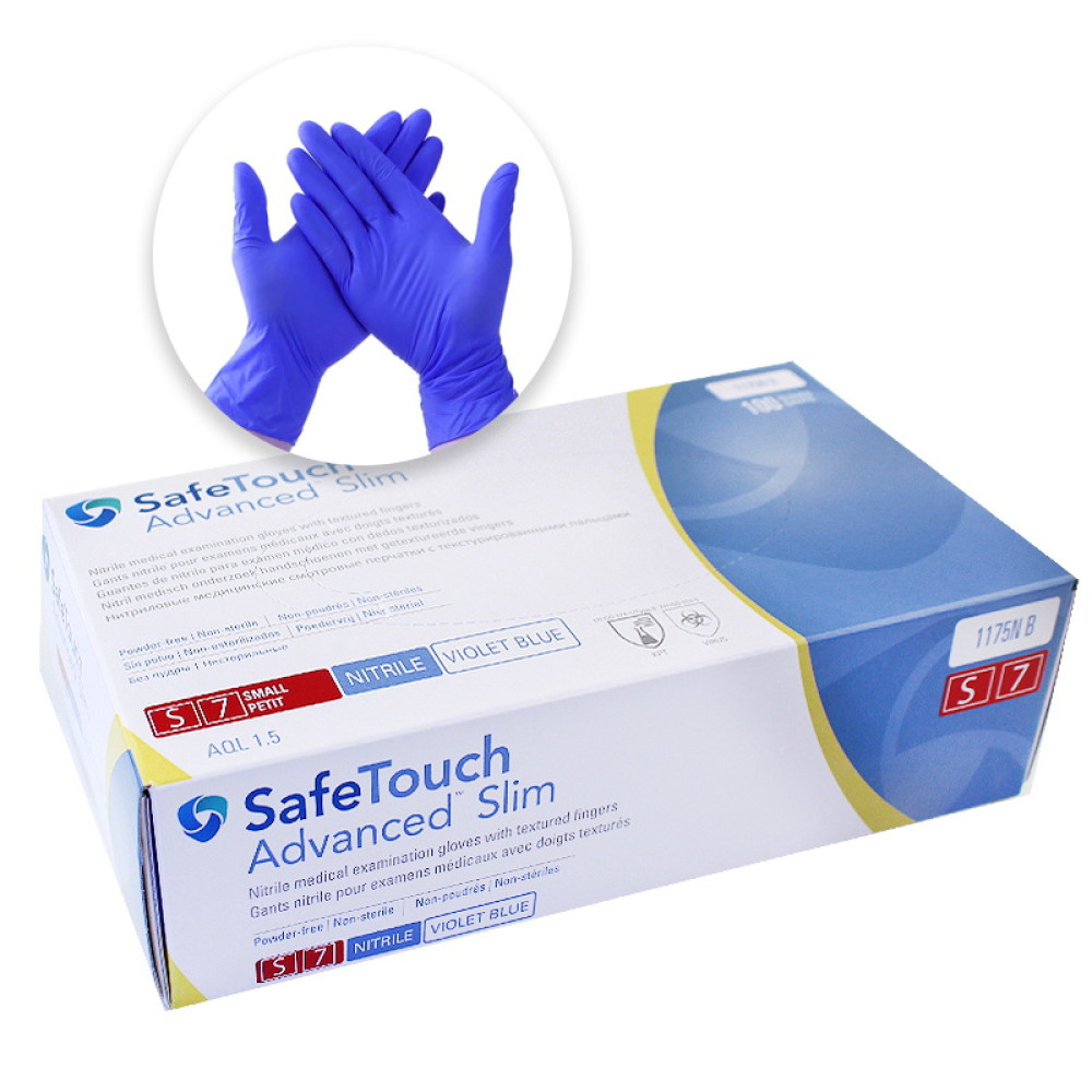 Перчатки нитриловые Medicom упаковка - 50 пар, размер S (без пудры), плотность 3,6 г, синие с фиолетовым оттенком