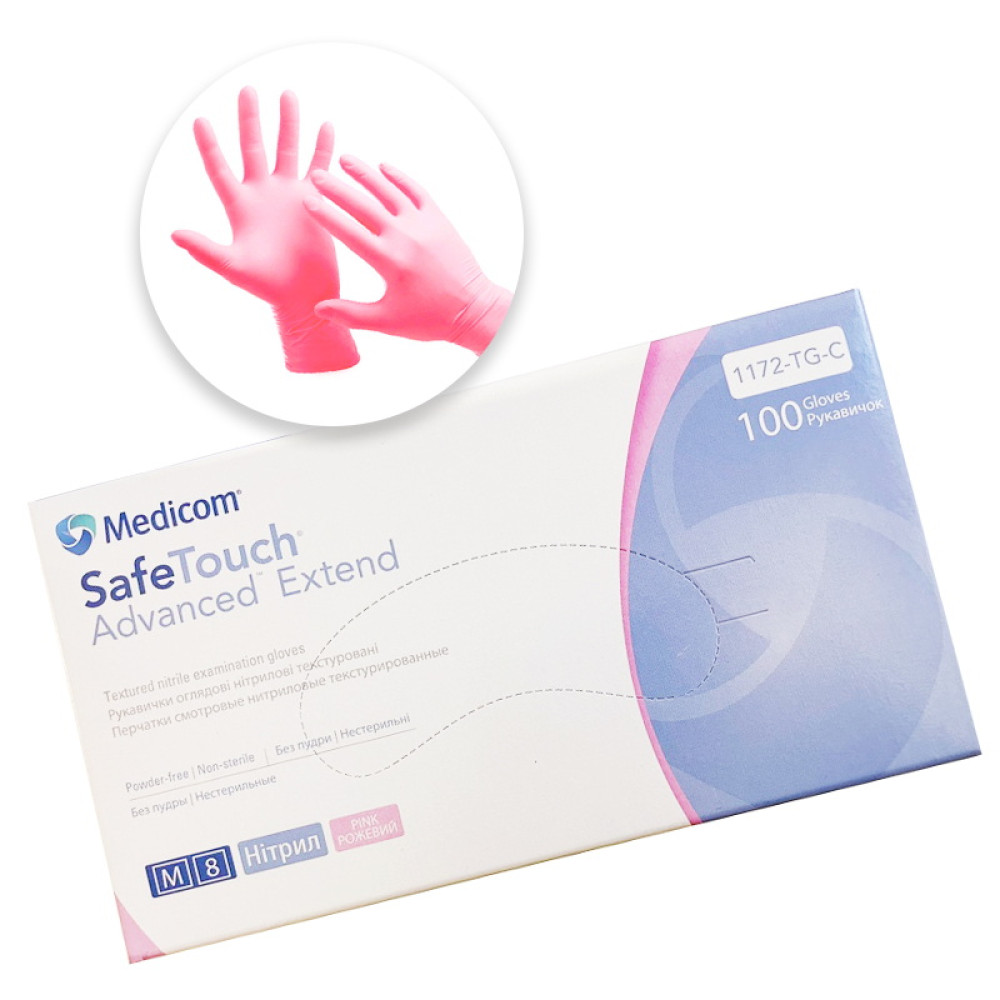 Перчатки нитриловые Medicom упаковка - 50 пар. размер M (без пудры). плотность 3.6 г. розовые