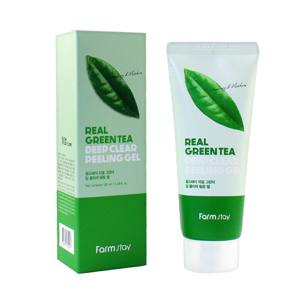 Пілінг-гель для обличчя Farmstay Real Green Tea Deep Clear Peeling Gel глибоко очищуючий із зеленим чаєм. 100 мл
