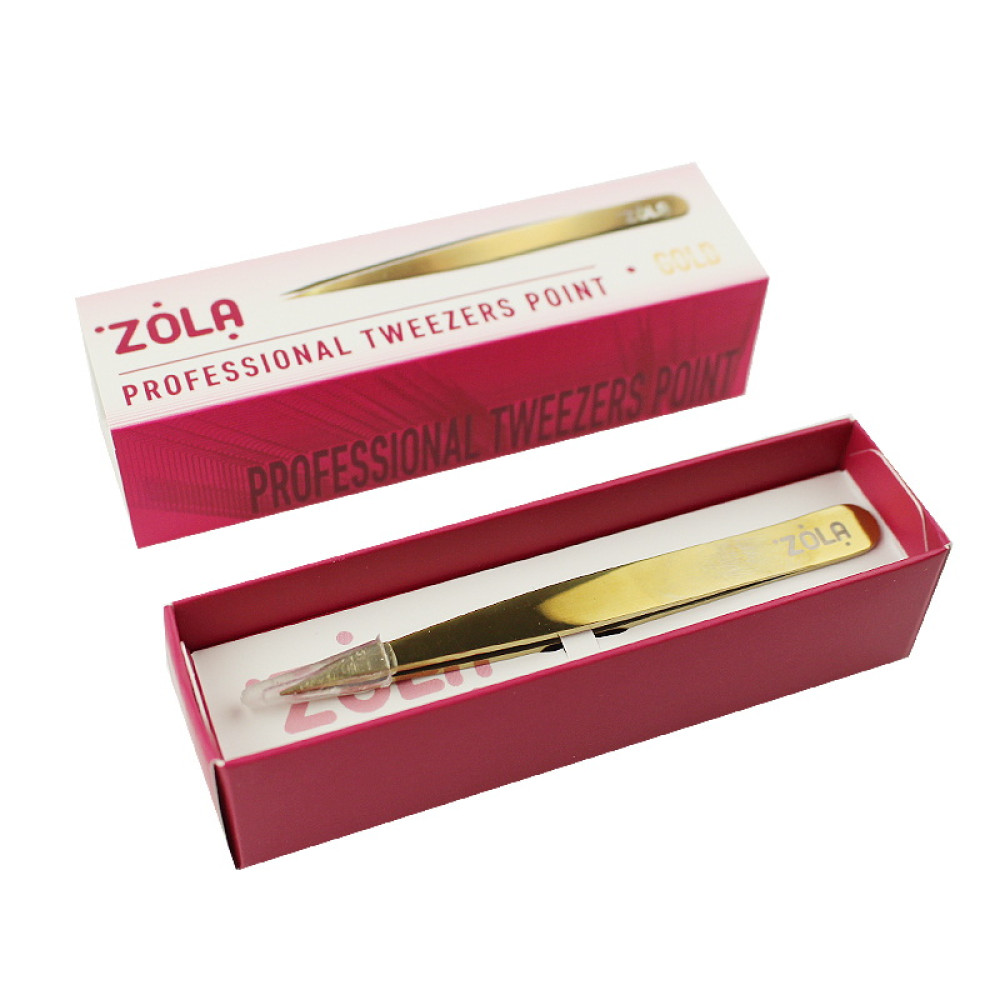 Пинцет для бровей ZOLA Professional Tweezers Point Gold. точечный. цвет золото