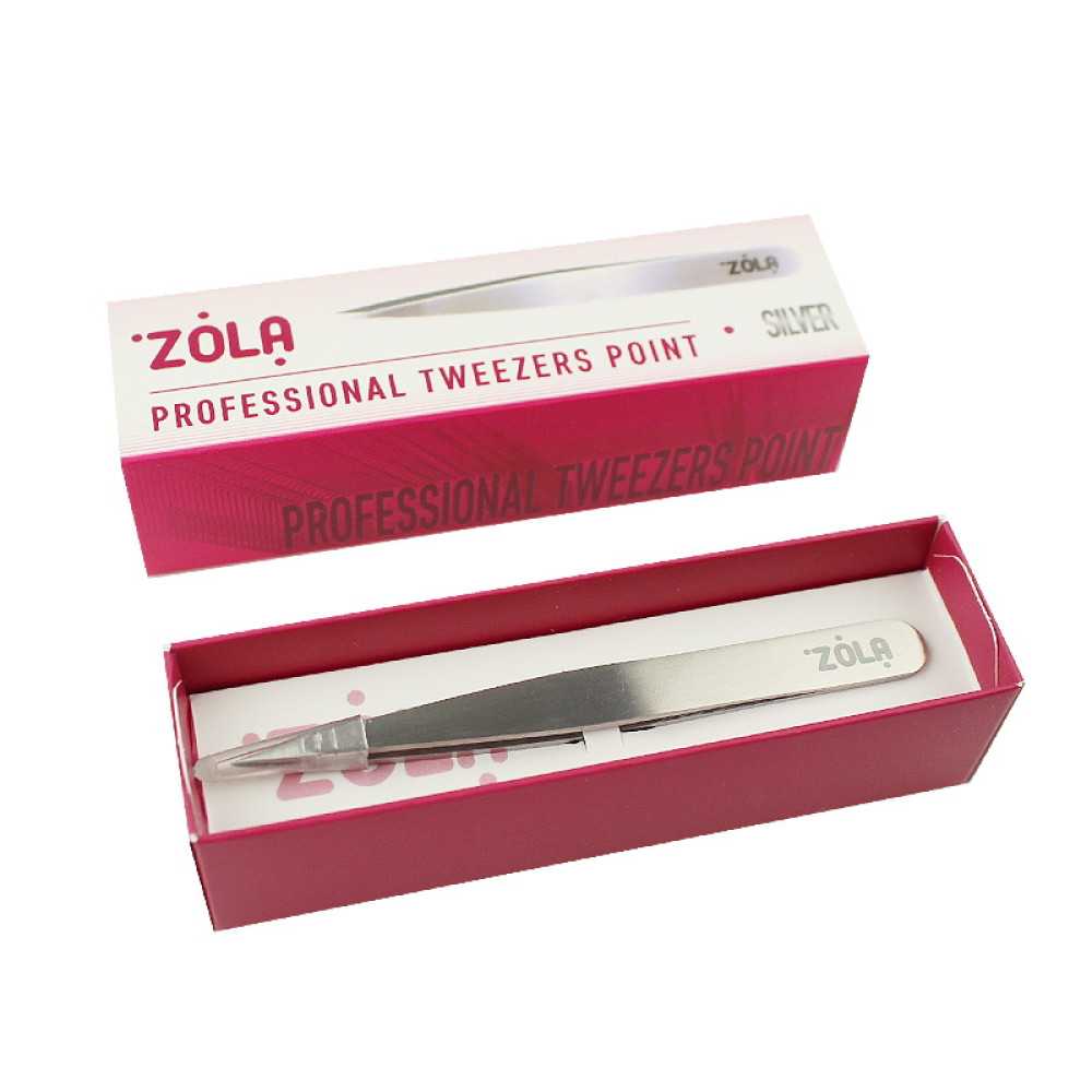 Пинцет для бровей ZOLA Professional Tweezers Point Silver. точечный. цвет серебро