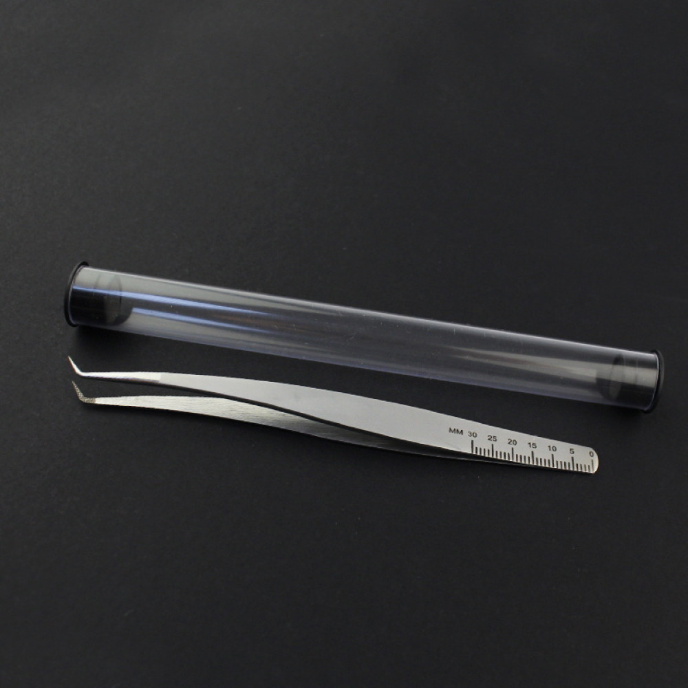 Пинцет Design Lashes для наращивания ресниц L 6 мм Nano. изогнутый. матовый сатин. 12.5 см