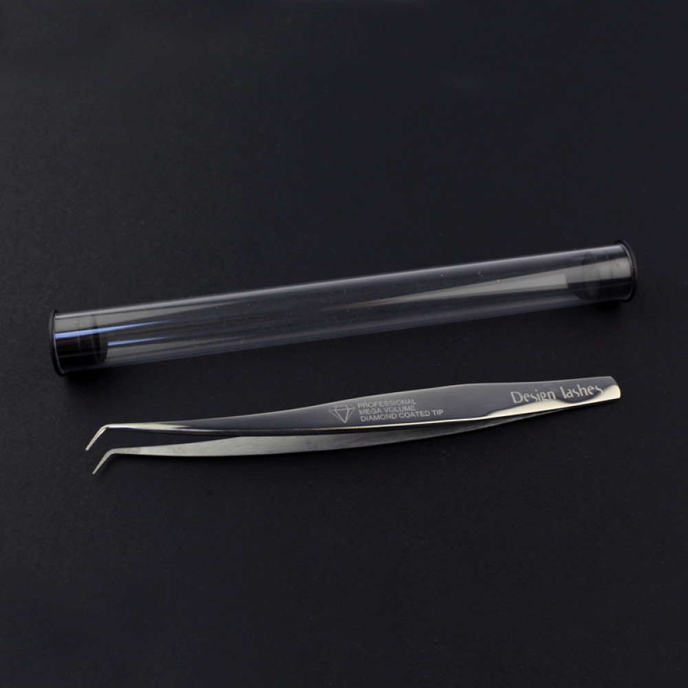 Пінцет Design Lashes для нарощування вій Mini L 6 мм Diamond. вигнутий. дзеркальний. 12.5 см