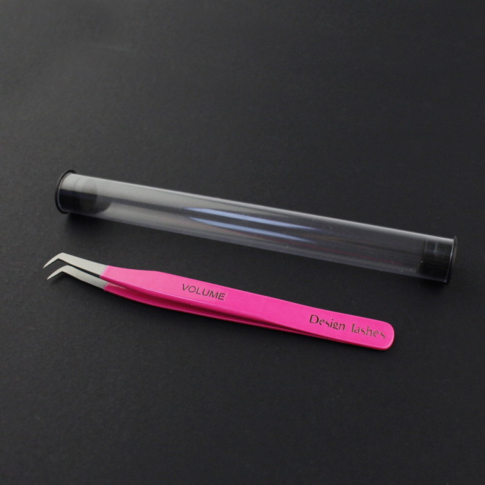 Пінцет Design Lashes для нарощування вій Чобіток Mini. вигнутий. рожевий. 11.5 см