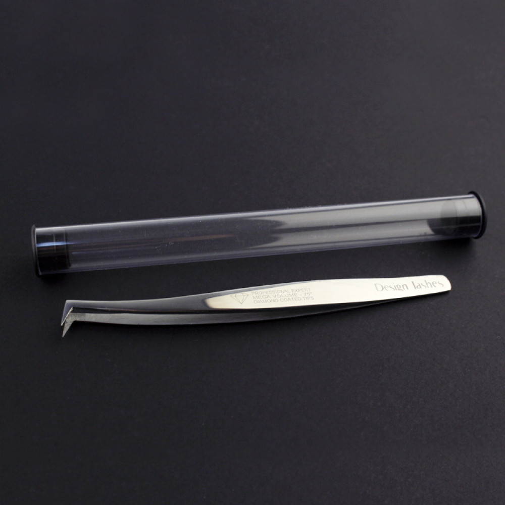 Пинцет Design Lashes для наращивания ресниц Топорик Diamond. изогнутый. зеркальный. 12 см