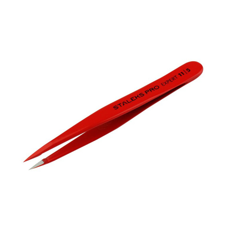 Пинцет для бровей Staleks PRO Expert 11 Type 5, точечный, 9,2 см, цвет красный