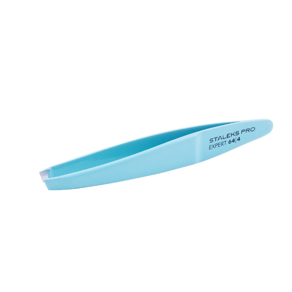 Пинцет для бровей Staleks PRO Expert 64 Type 4. узкие скошенные кромки. 6.8 см. цвет голубой