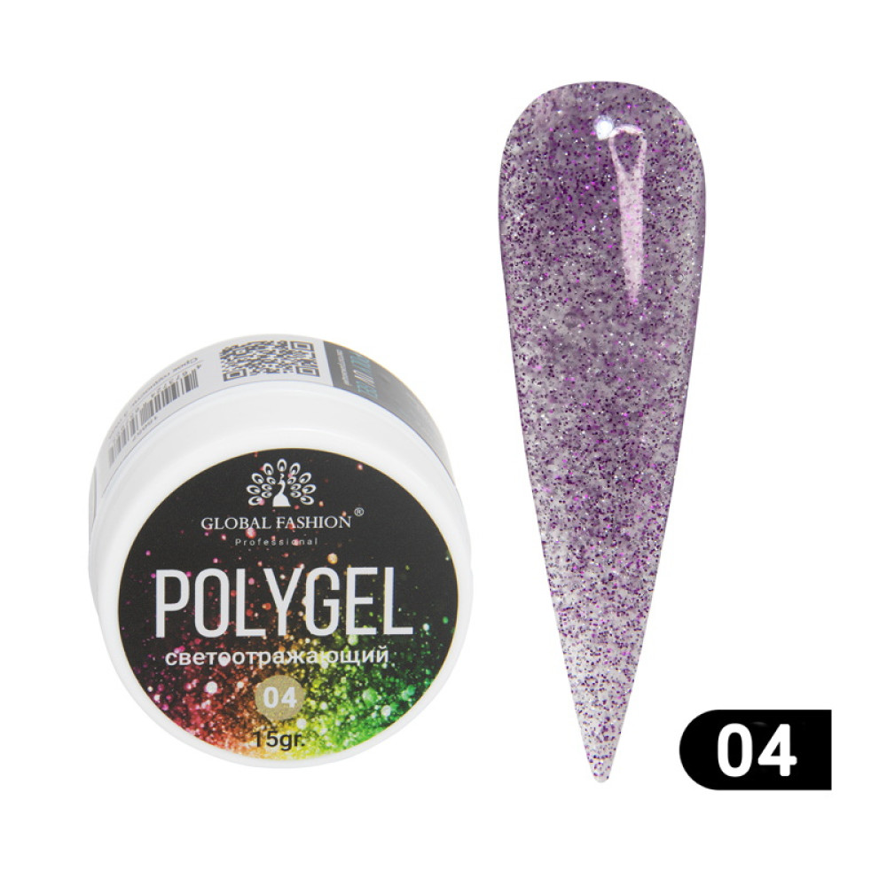 Полигель Global Fashion Poly Uv Gel 04 Purple, фиолетовый, светоотражающий, 15 г