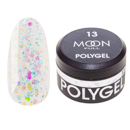 Полігель Moon Full Poly Gel 13. перлинне конфетті з поталлю. 15 мл