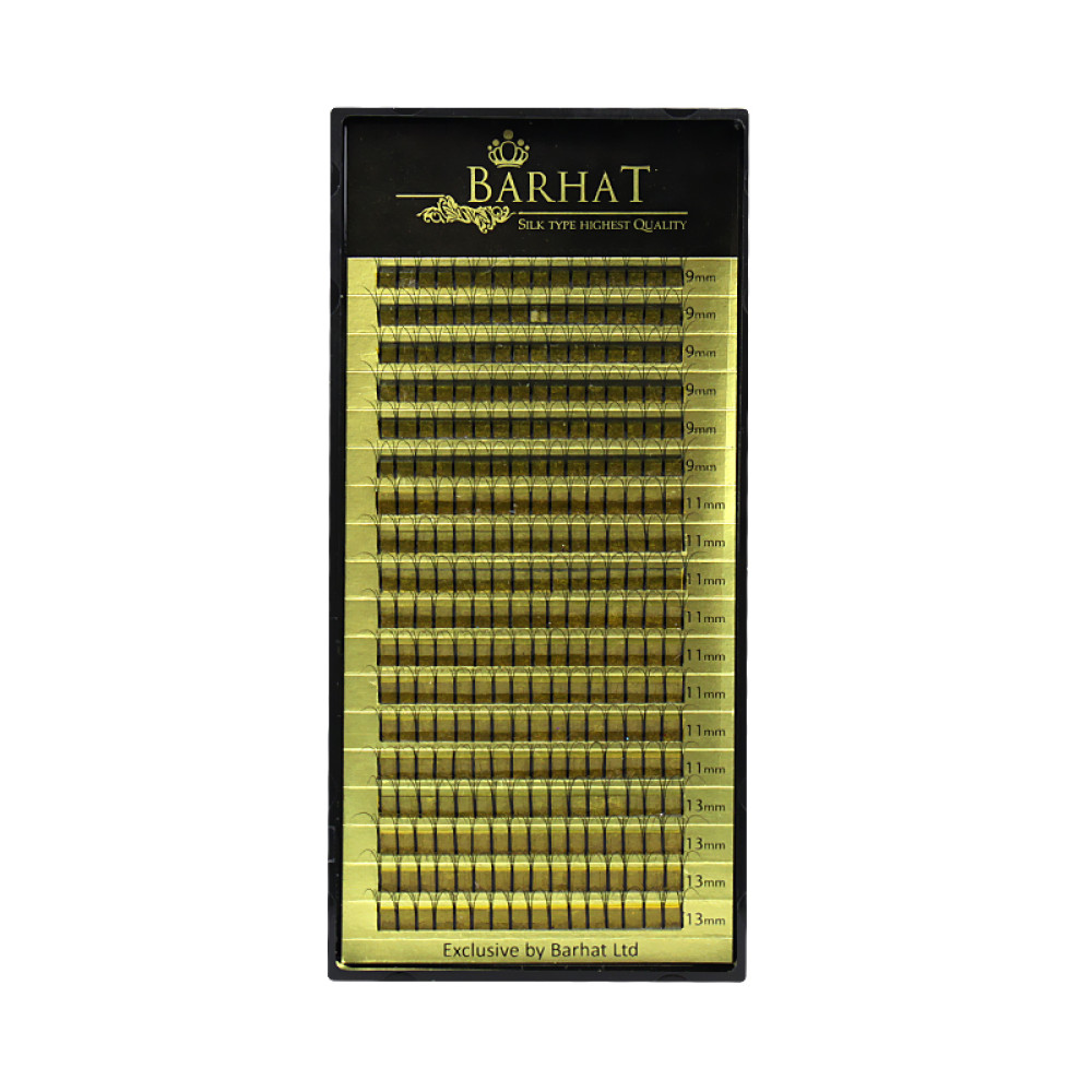 Пучковые ресницы Barhat 3D (W) C 0.10 (18 рядов: 9, 11, 13 мм), черные