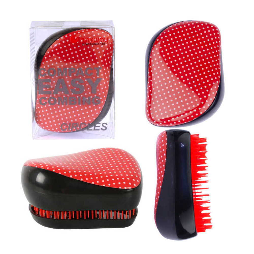 Расческа Hairway Compact Easy Combing Circles, цвет красный в белый горошек