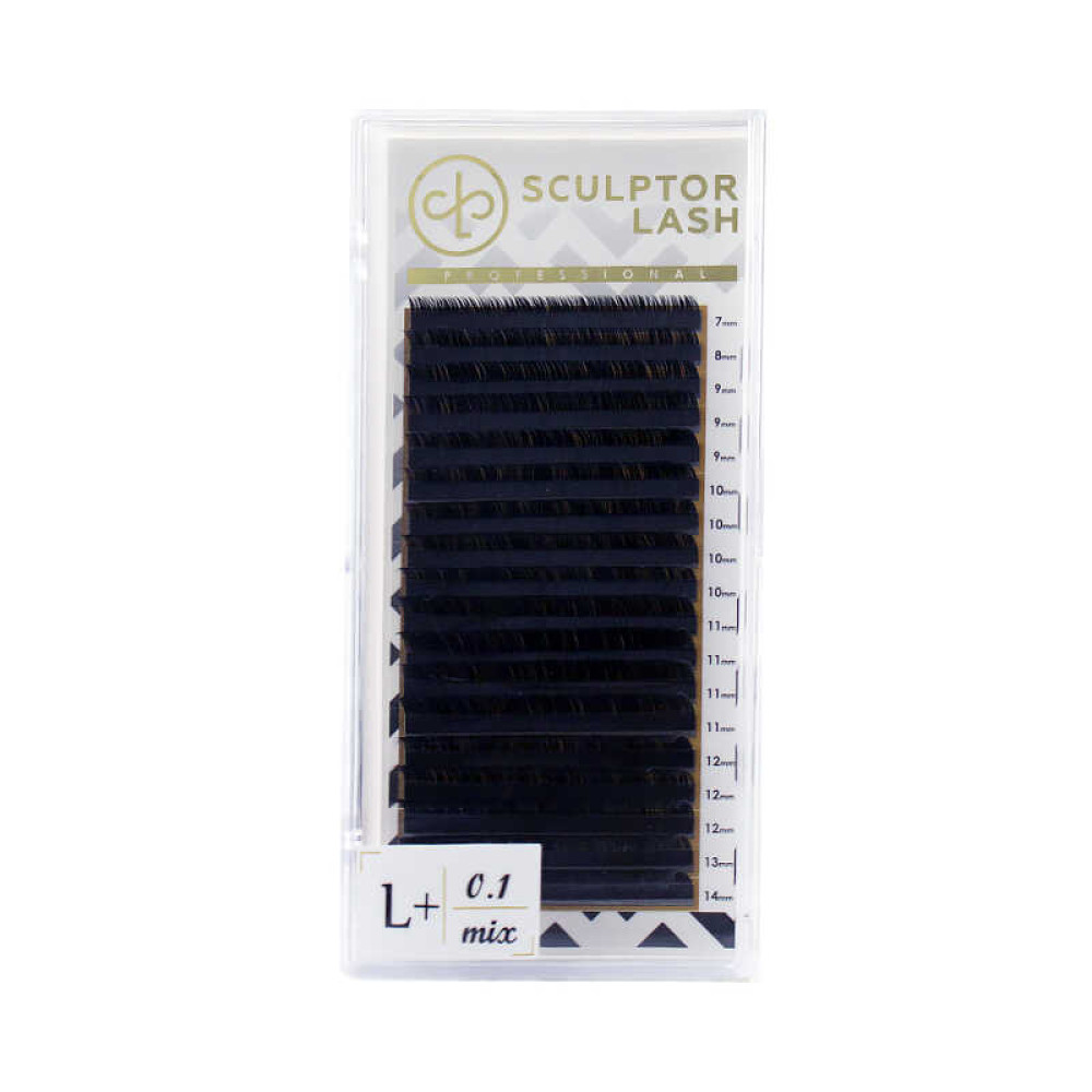 Вії Sculptor Lash Gold L + 0.10 (18 рядів: 7-14 мм), чорні