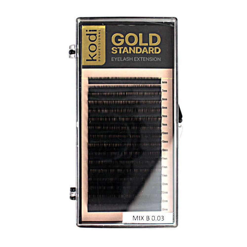 Вії Kodi professional Gold Standart B 0.03 (16 рядів: 6.8.9.10.11.12.13 мм). чорні