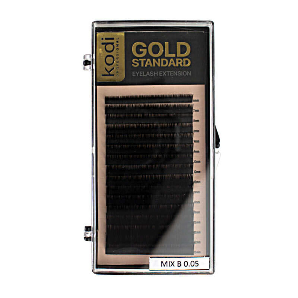 Ресницы Kodi professional Gold Standart B 0.05 (16 рядов: 6,8,9,10,11,12,13 мм), черные
