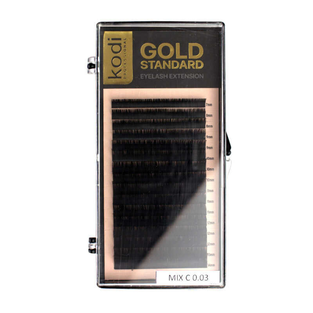 Вії Kodi professional Gold Standart С 0.03 (16 рядів: 7.8.9.10.11.12.13.14 мм). чорні