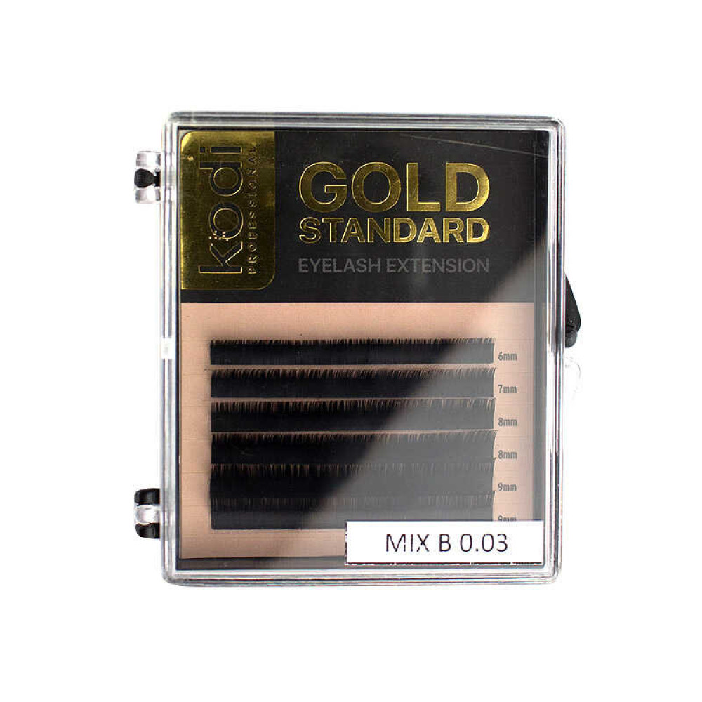 Вії Kodi professional Gold Standart B 0.03 (6 рядів: 6.7.8.9 мм). чорні
