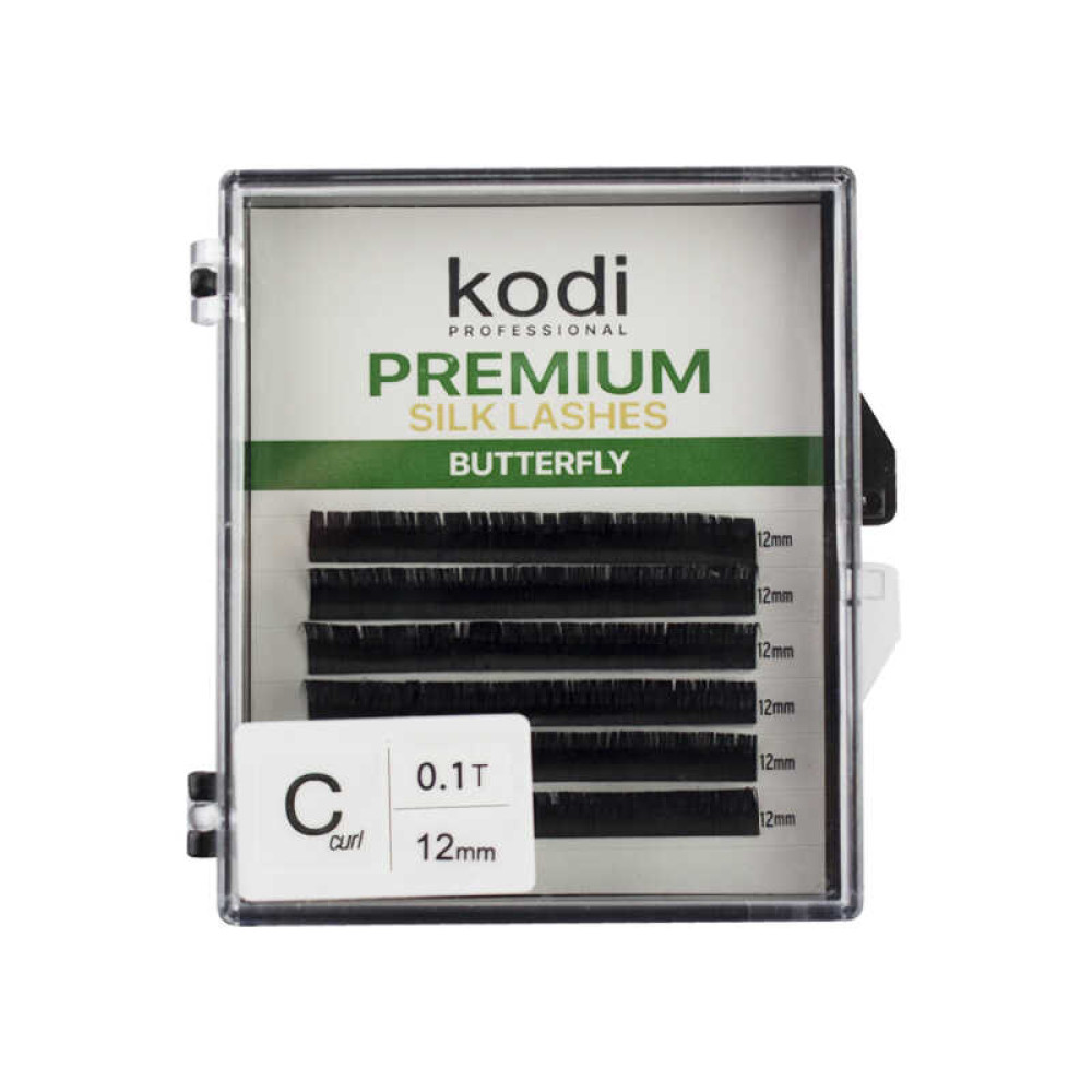 Вії Kodi professional Butterfly Green С 0.10 (6 рядків: 12 мм), чорні