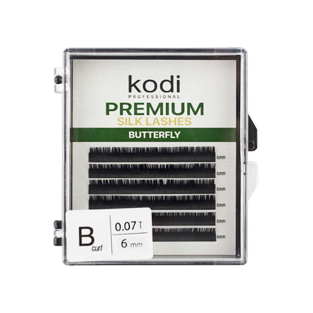 Ресницы Kodi professional Butterfly Green B 0.07 (6 рядов: 6 мм), черные