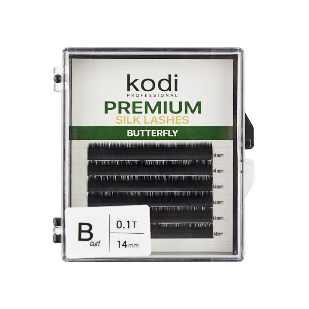 Вії Kodi professional Butterfly Green B 0.10 (6 рядків: 14 мм), чорні