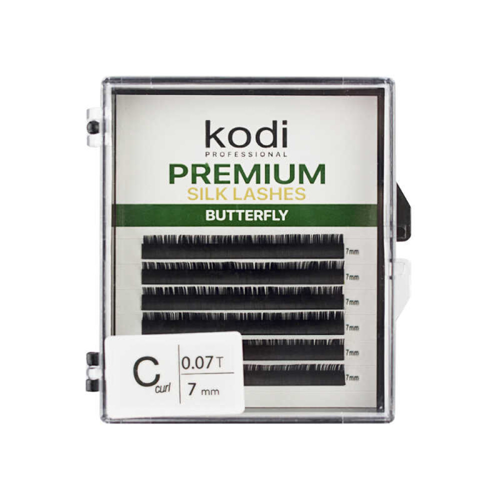 Вії Kodi professional Butterfly Green C 0.07 (6 рядків: 7 мм), чорні