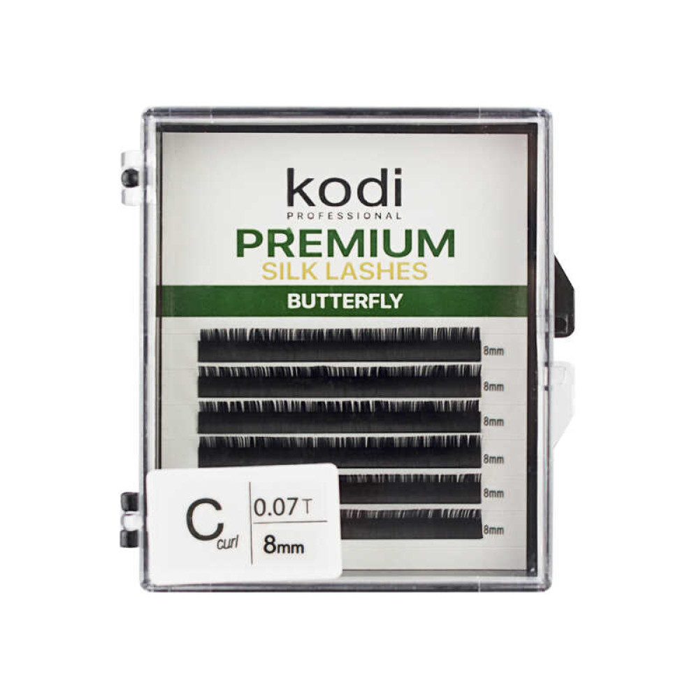 Вії Kodi professional Butterfly Green C 0.07 (6 рядків: 8 мм), чорні