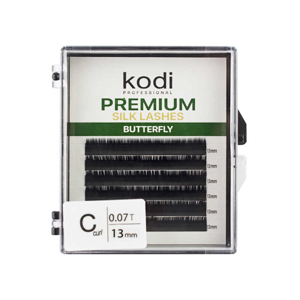 Вії Kodi professional Butterfly Green С 0.07 (6 рядків: 13 мм), чорні