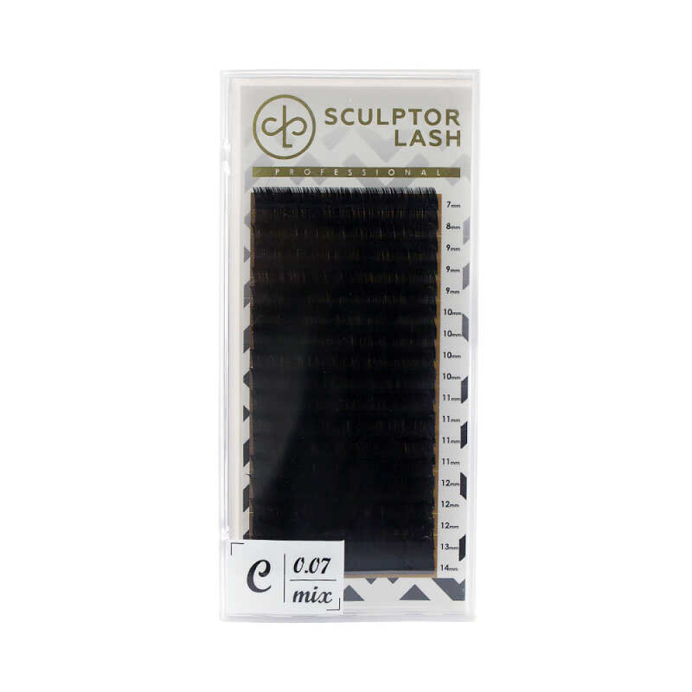 Ресницы Sculptor Lash Gold C 0.07 (18 рядов: 7-14 мм), черные