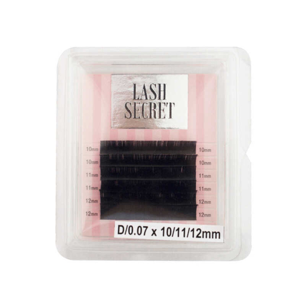 Ресницы Lash Secret D 0,07 (6 рядов: 10,11,12 мм), черные
