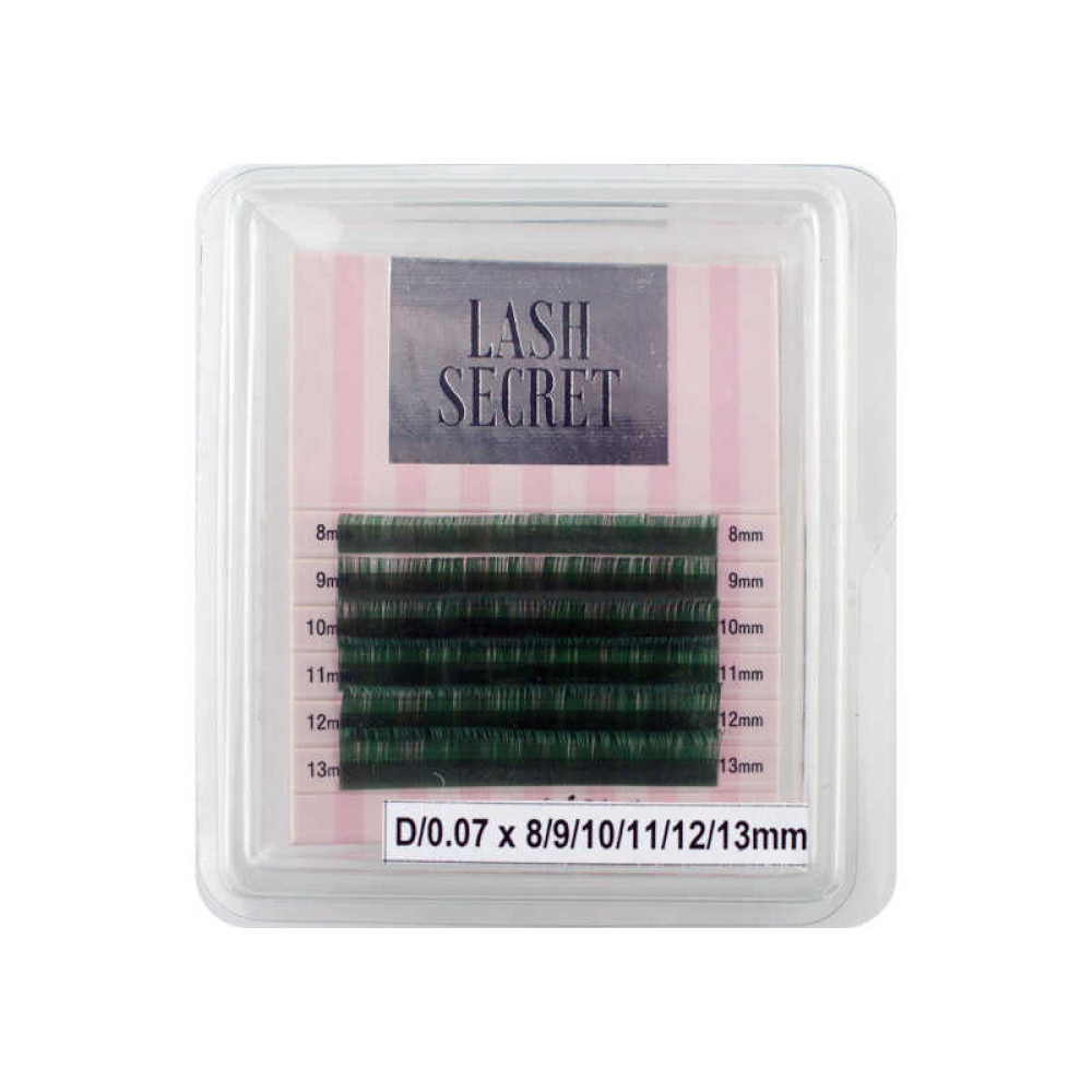 Ресницы Lash Secret D 0,07 (6 рядов:8-13 мм), зеленые