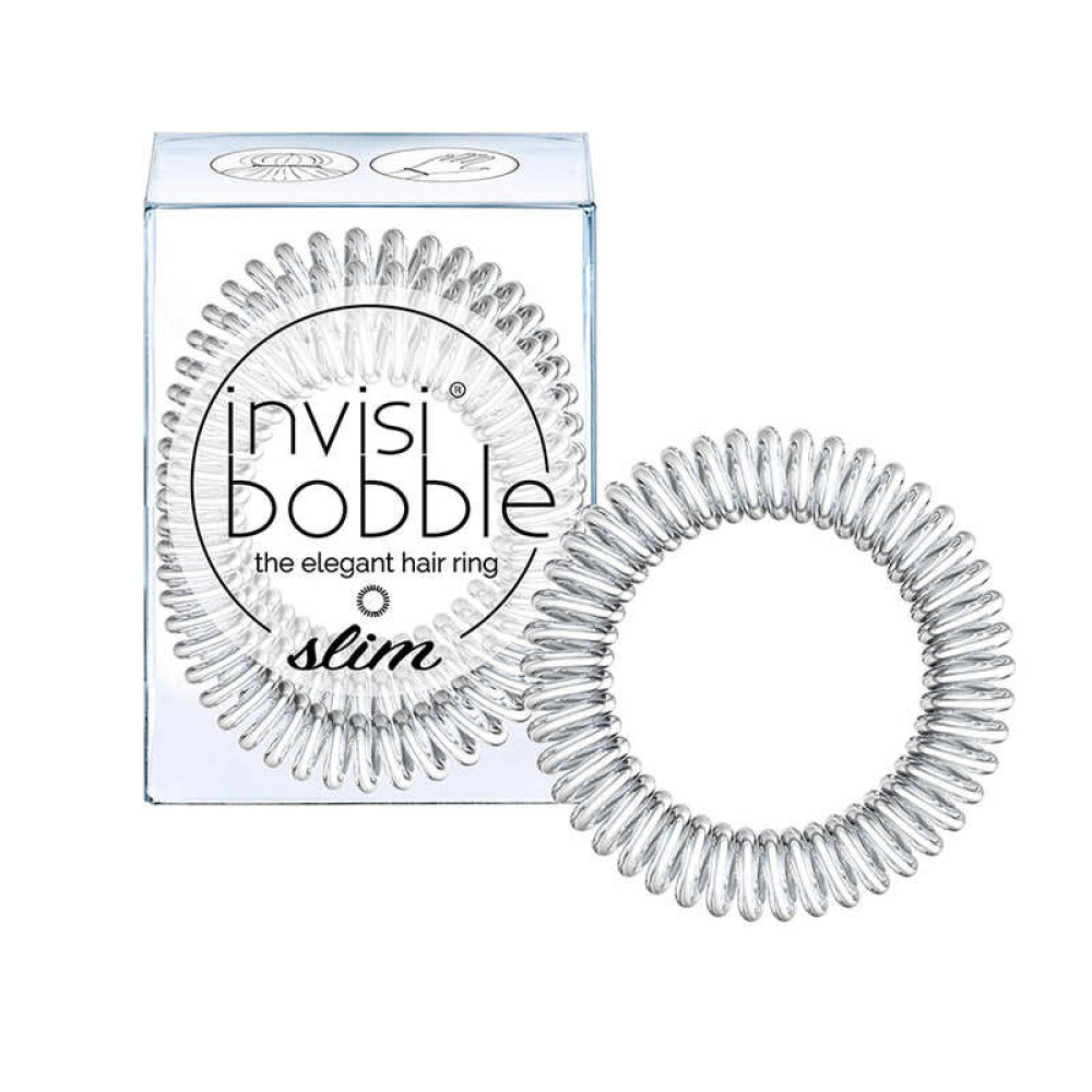 Резинка-браслет для волосся Invisibobble SLIM Chrome Sweet Chrome. колір срібло. 47х35 мм. 3 шт.