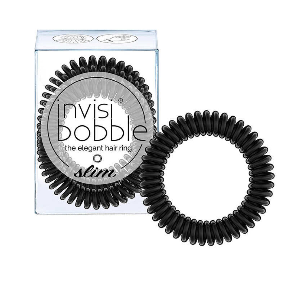 Резинка-браслет для волос Invisibobble SLIM True Black. цвет черный. 47х35 мм. 3 шт.