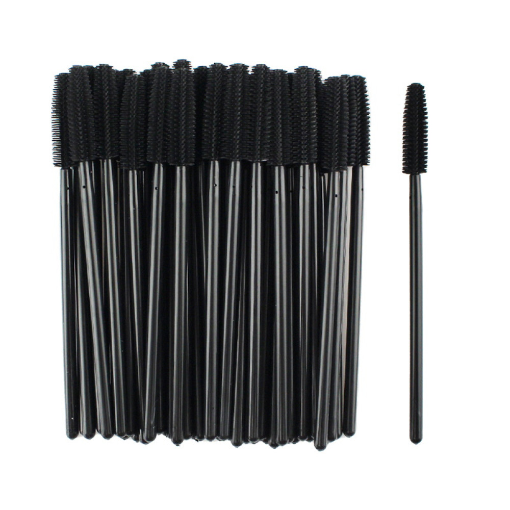 Щеточки силиконовые для расчесывания ресниц черные с черной ручкой, 50 шт. в упаковке