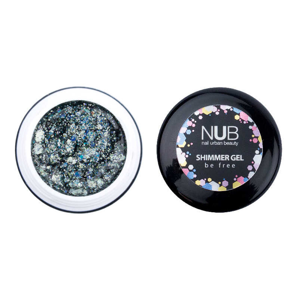 Гель NUB Shimmer Gel 05, серебристо-бирюзовый голографический микс блесток и конфетти, 5 г