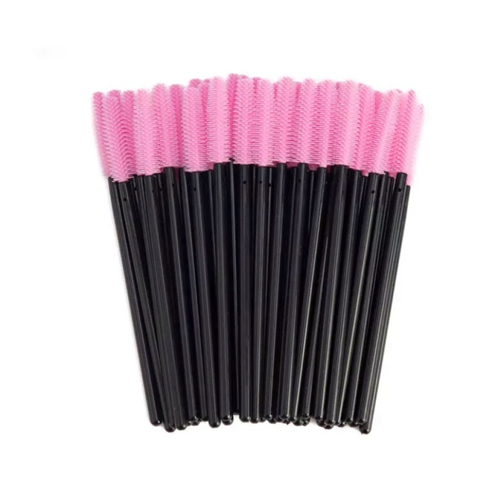 Щеточки силиконовые для расчесывания ресниц розовые с черной ручкой. 50 шт. в упаковке