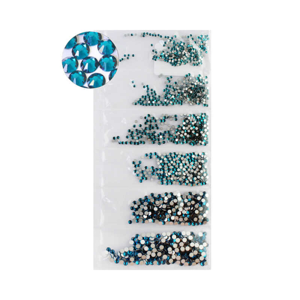 Стрази ss3-ss10 Malachite blue. колір темно-синій. 1728 шт.