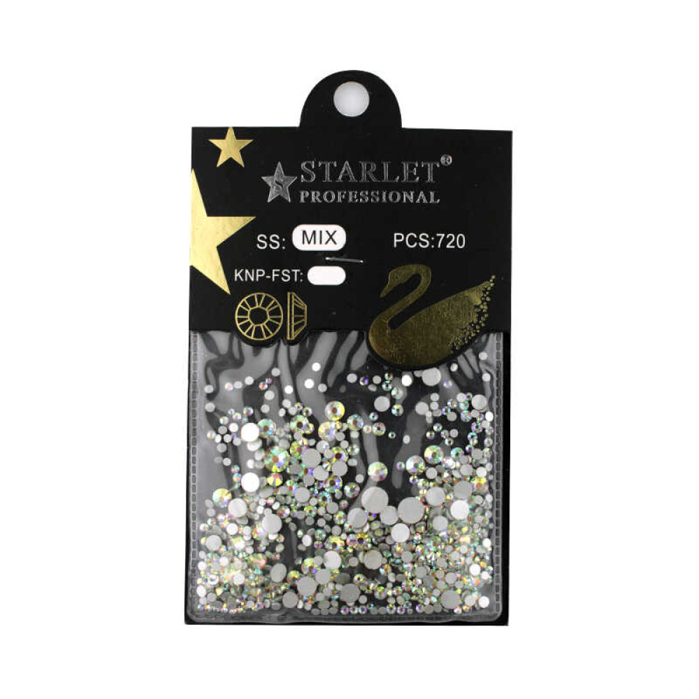 Стразы Starlet Professional, разных размеров, цвет AB, 400 шт.