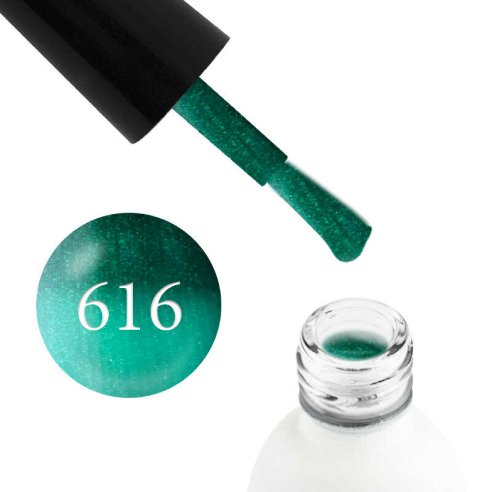 Термо гель-лак Koto 616 зеленый, при нагревании переходит в бирюзу, с перламутром и шиммерами, 5 мл