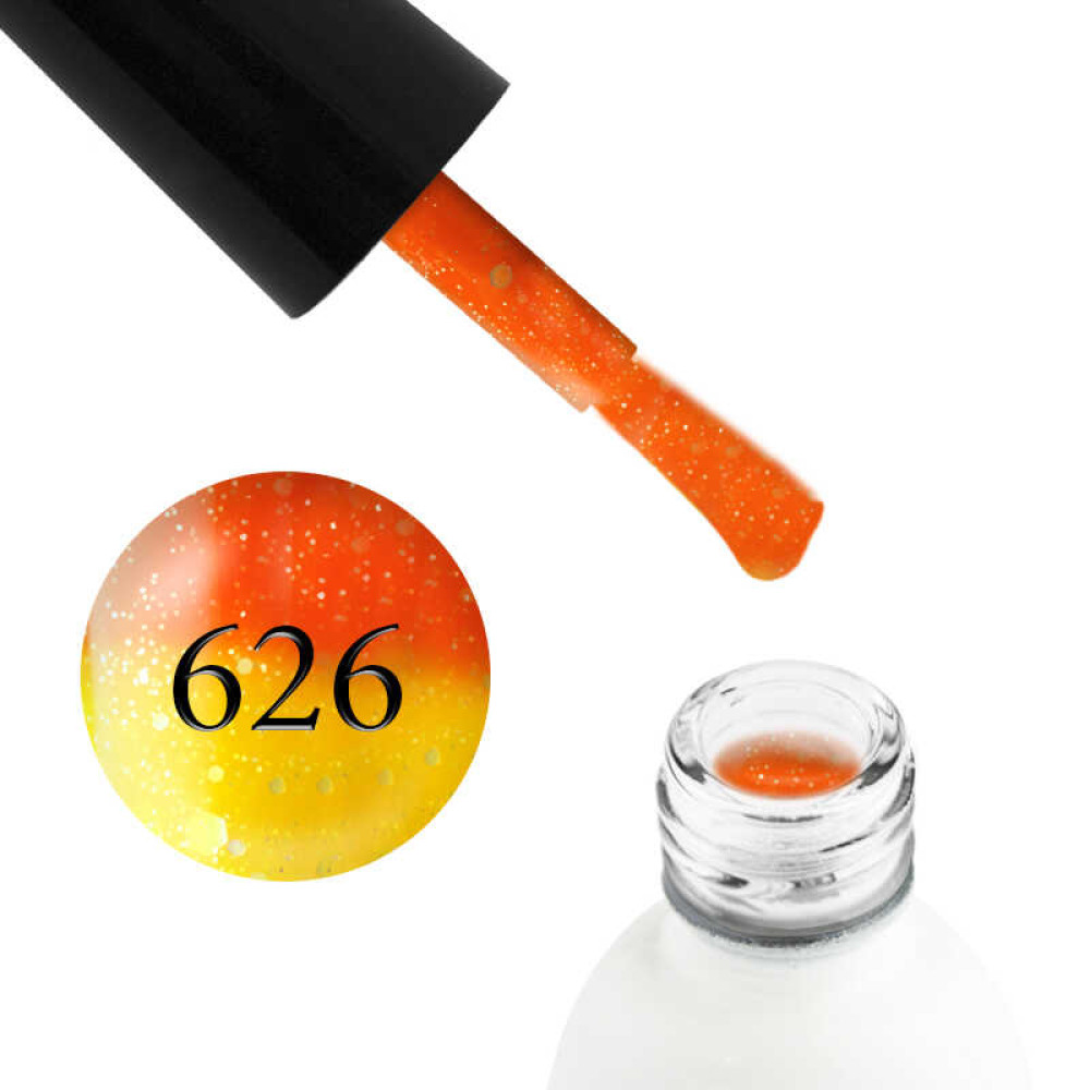 Термо гель-лак Koto 626 оранжевый, при нагревании переходит в желтый, с блестками, 5 мл